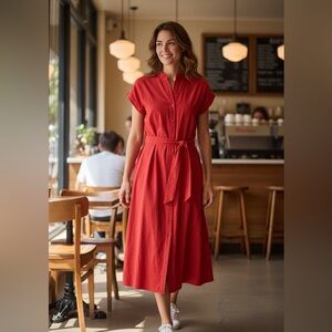 Banana Republic poplin tie waist midi dress New